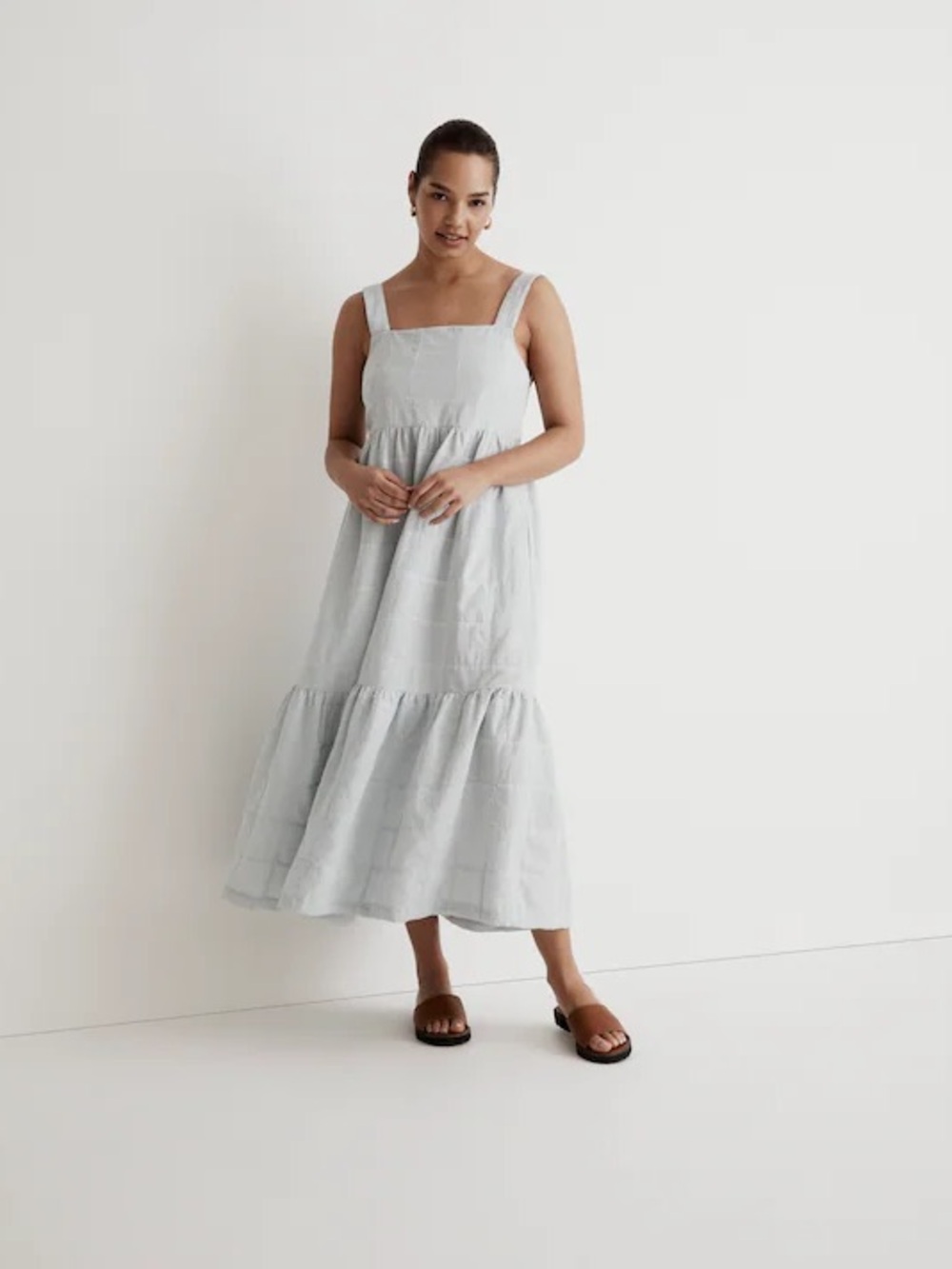 Madewell Cicely Tiered Midi Dress in Patchwork in Earthsea Seersucker - Size 4